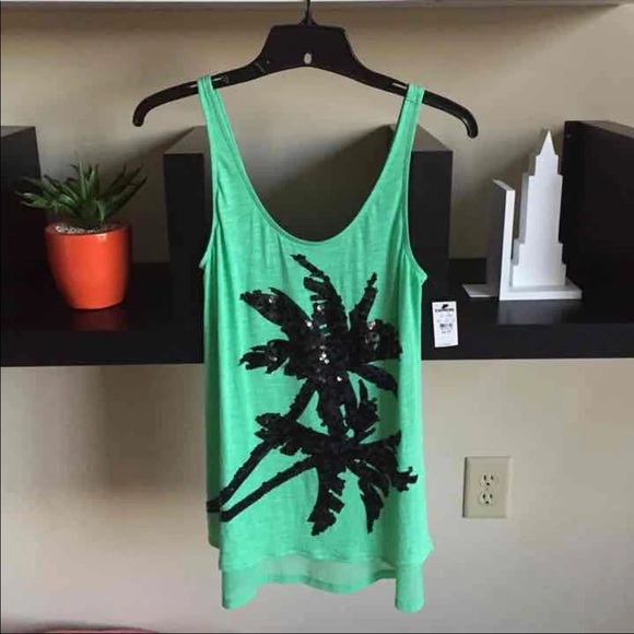 Express palm tree green black tank xs NWT - Picture 2 of 3